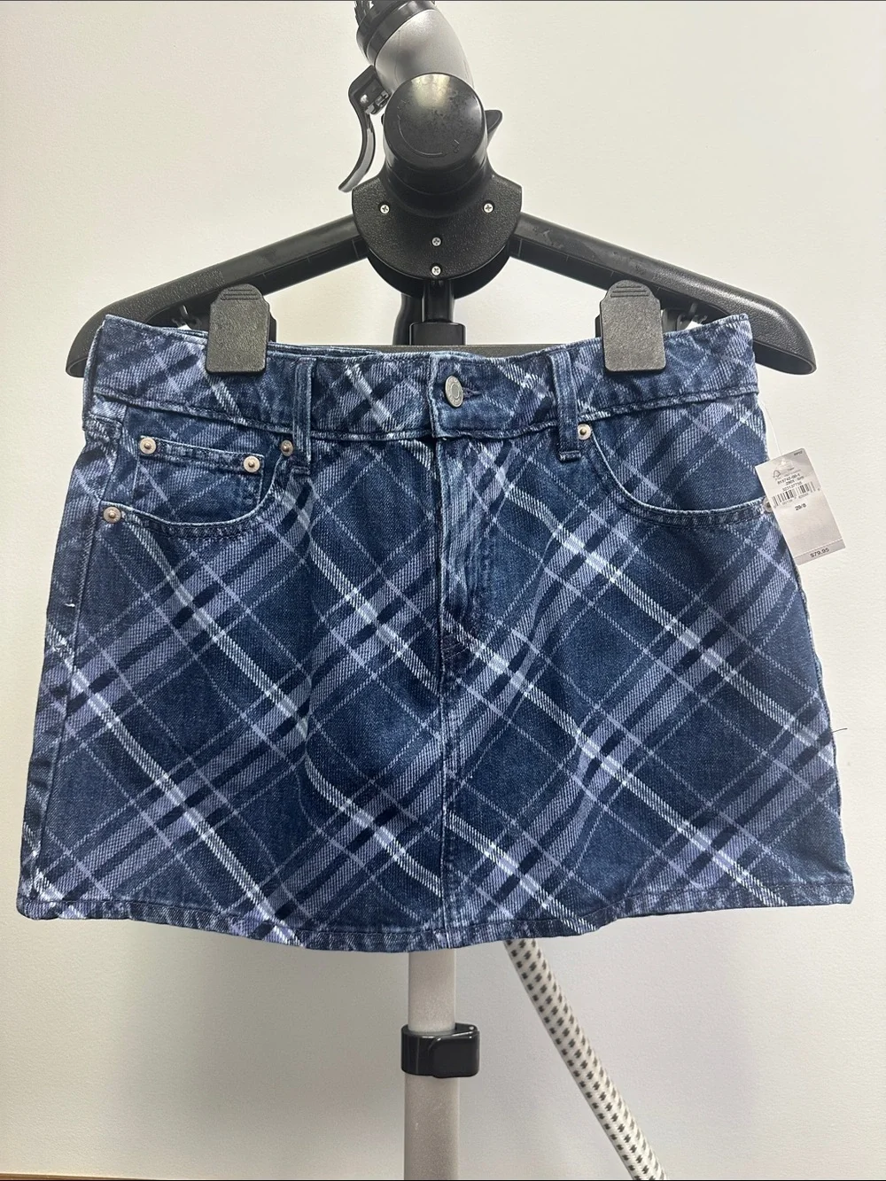 GAP Navy Blue Plaid Denim Mini Skirt